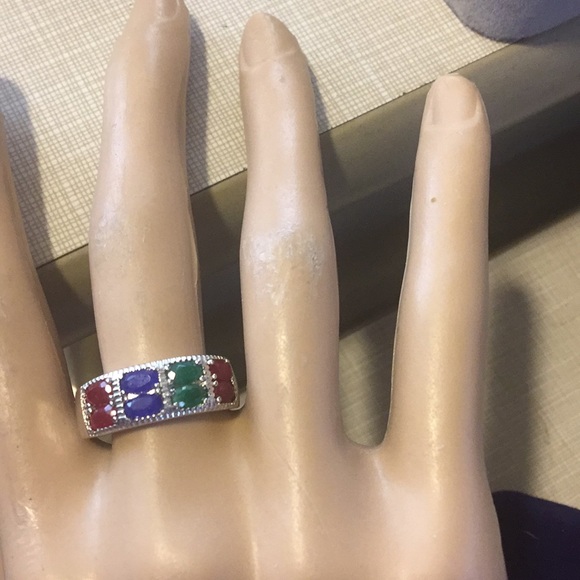 Astonishing raw sapphire ruby emerald band ring - Picture 2 of 8